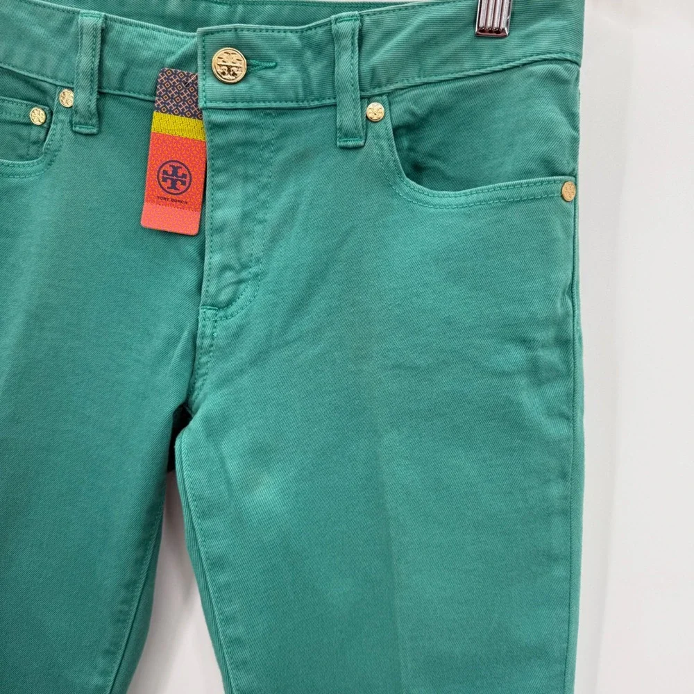 Tory Burch Alexa Cropped Skinny‎ Jeans Viridian Green Size 27